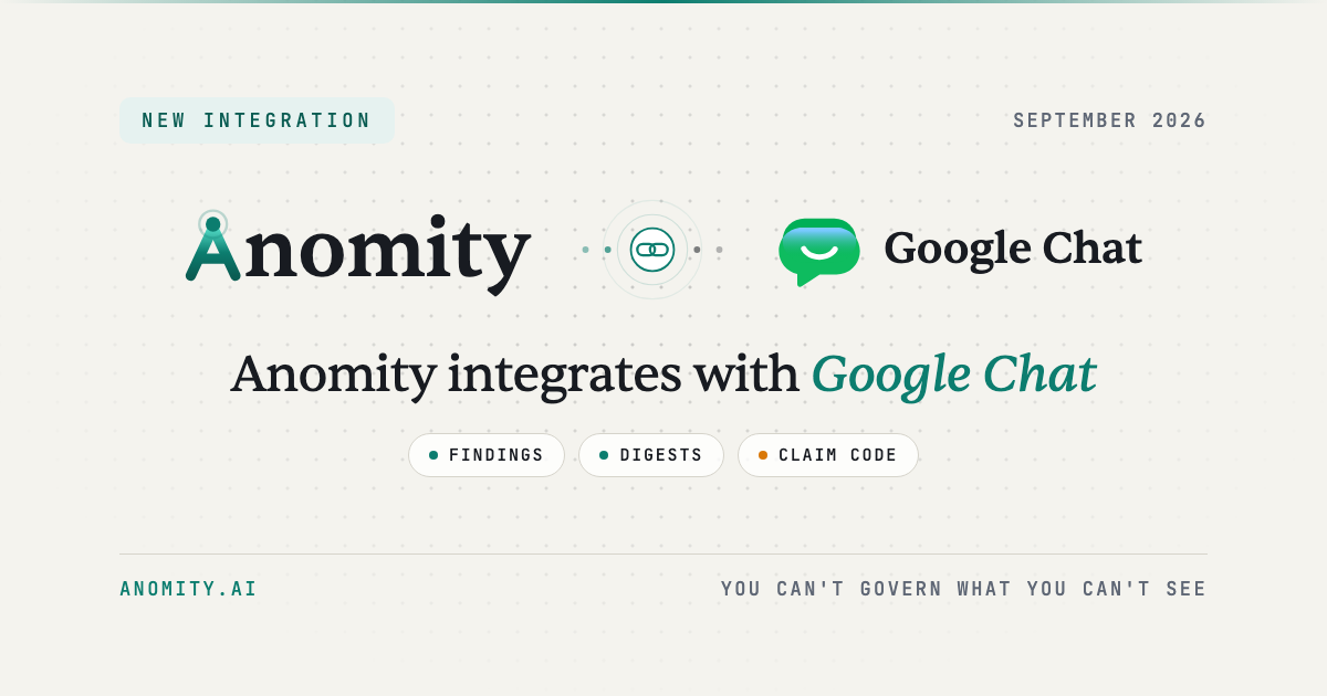 Anomity robot illustrating Anomity Integrates with Google Chat