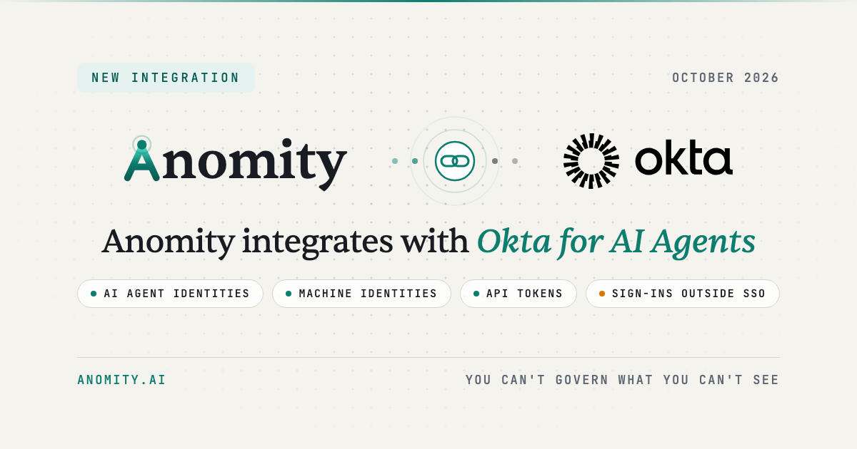 Anomity robot illustrating Anomity Integrates with Okta for AI Agents