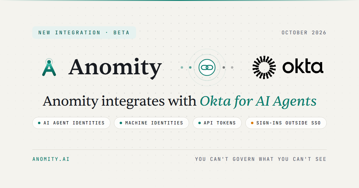 Anomity robot illustrating Anomity Integrates with Okta for AI Agents