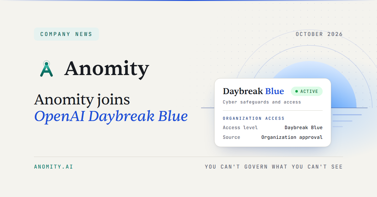 Anomity robot illustrating Anomity Joins OpenAI Daybreak Blue
