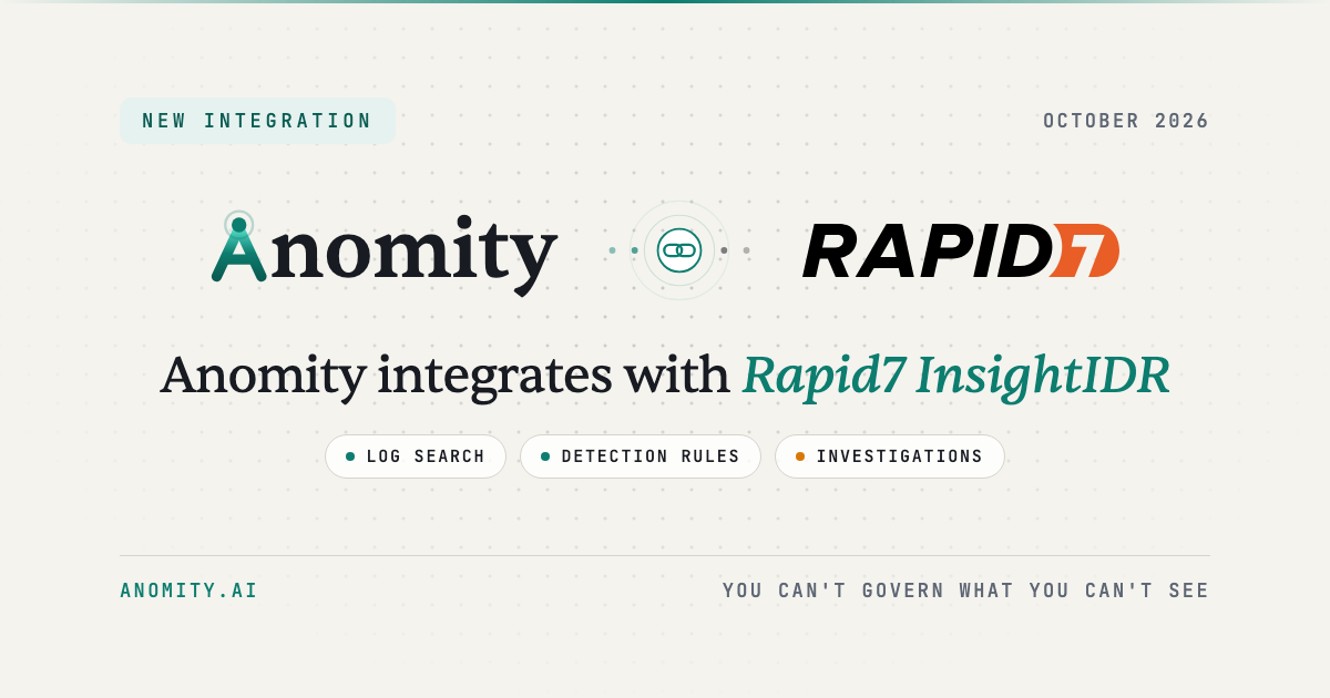 Anomity robot illustrating Anomity Now Forwards to Rapid7 InsightIDR