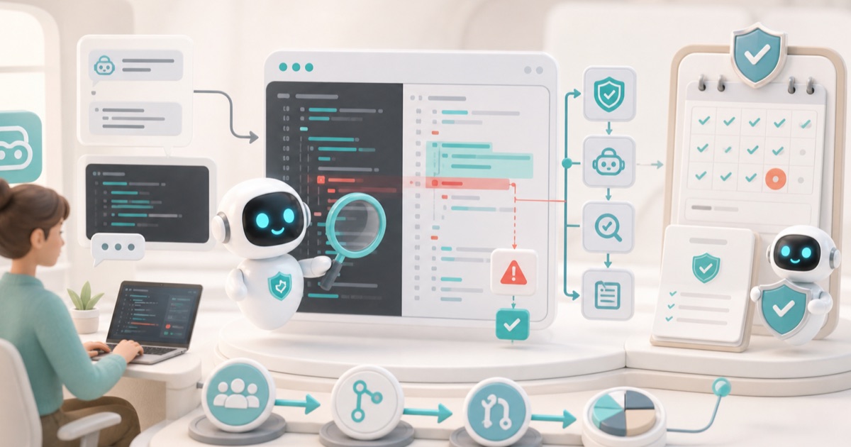 Anomity robot illustrating GitHub Copilot Code Review and Security Validation: A Team Workflow (2026)